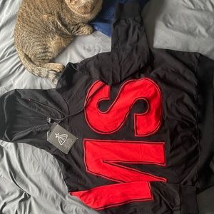 "MISS" Black and Red Accent Crop Sweater Hoodie